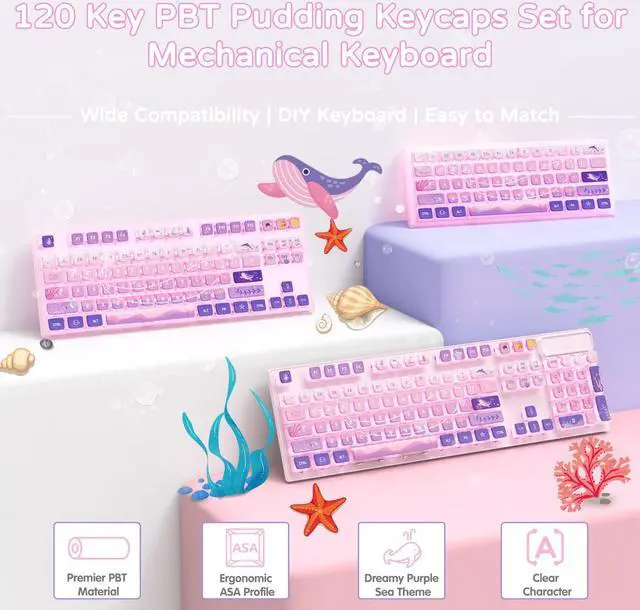Alt view image 2 of 5 - 120 Key PBT Pudding Keycap Set ASA Profile with Transluscent PC Layer Dye-Sub Dreamy Sea Theme for 61/84/87/98/100/104Key TKL Cherry MX Gateron Kailh Cross Type Switch ANSI Mechanical Keyboard(Purple)