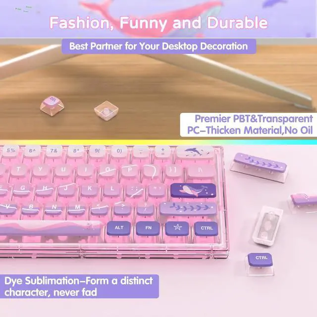 Alt view image 3 of 5 - 120 Key PBT Pudding Keycap Set ASA Profile with Transluscent PC Layer Dye-Sub Dreamy Sea Theme for 61/84/87/98/100/104Key TKL Cherry MX Gateron Kailh Cross Type Switch ANSI Mechanical Keyboard(Purple)