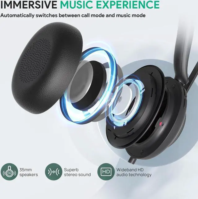 Alt view image 4 of 5 - Yealink UH35 USB Headset for PC, Wired Headphones with Noise Cancelling Microphone, Certified Teams, All-Day Comfort Design, Stereo Headset for Home Office Online Meeting, Easy Mute, Busylight