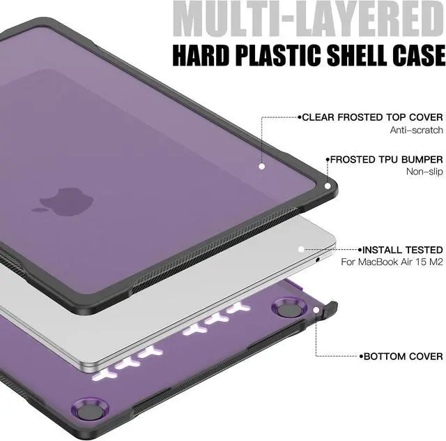 Alt view image 4 of 5 - Batianda Ultimate Laptop Case for M4 MacBook Air 15 inch 2025 A3241 2024 M3 A3114 2023 M2 A2941 Model Matte Carbon Fiber Edges Shockproof Anti-Scratch and Anti-Fingerprint, Dark Violet