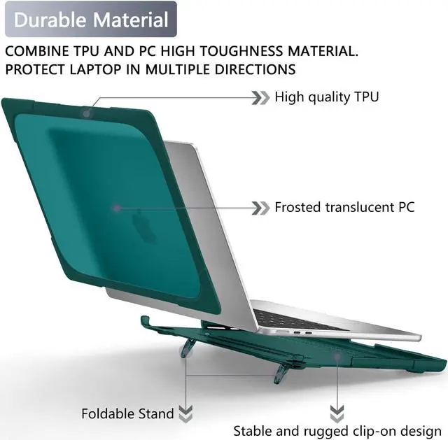 Alt view image 3 of 5 - Batianda for New MacBook Air 13.6 inch Case 2025 M4 2024 2022 Release Model A3240 A2681(M2) A3113(M3), Heavy Duty Shockproof Protective Hard Shell with Fold Kickstand & Keyboard Cover, Teal