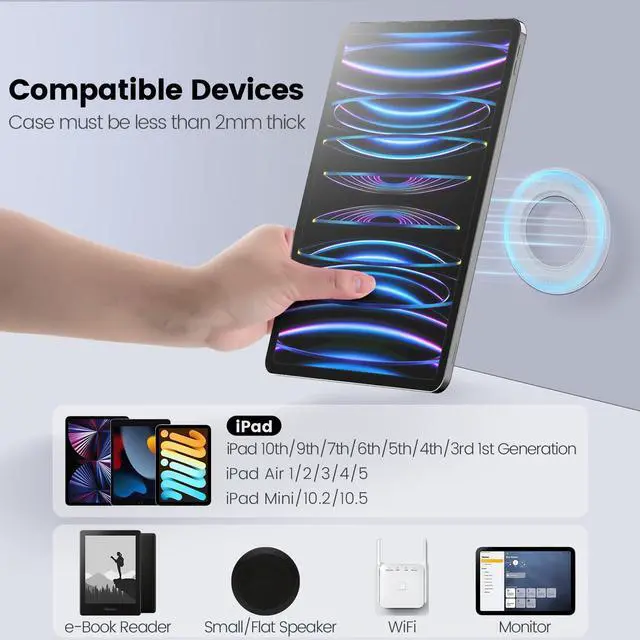 Alt view image 4 of 5 - Nillkin 2 PCS Magnetic Wall Mount Holder for iPad Air M2/M3, iPro 12.9, 10.2, Air 5, 4, 3 (Light Grey) - Car, Piano, Refrigerator, Wall Mount