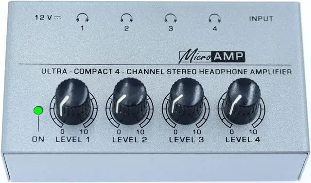Alt view image 3 of 5 - Stereo Input TRS Jack 1/4" Splitter 4X Micro amp 1 in 4 Out 1/4 inch Headphone Amplifier 4 Channel Audio (Grey)