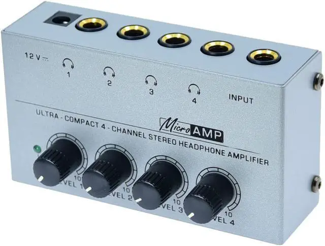 Main image of Stereo Input TRS Jack 1/4" Splitter 4X Micro amp 1 in 4 Out 1/4 inch Headphone Amplifier 4 Channel Audio (Grey)