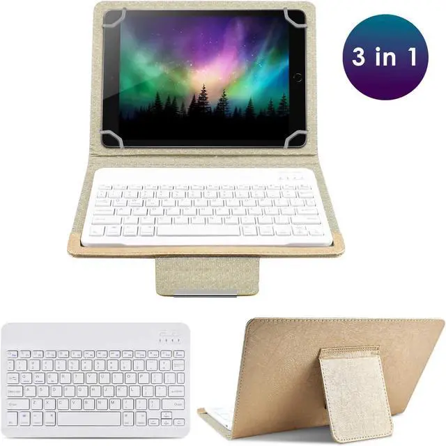 Alt view image 2 of 5 - DETUOSI Universal 10.1 inch Android Tablet Case with Keyboard, Removable Wireless Bluetooth Keyboard + PU Leather Folio Book Cover + Stand, Travel Portable Sleeve for iOS/Android/Windows System Tablet