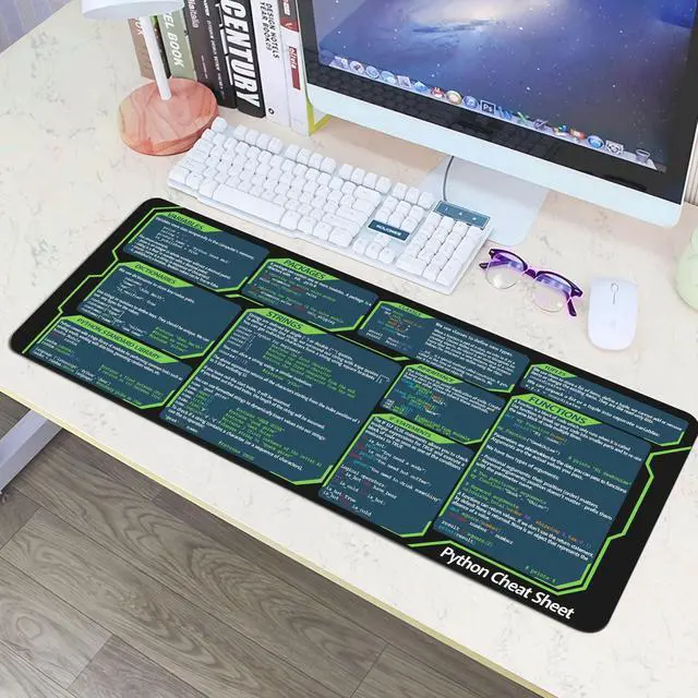 Alt view image 3 of 5 - Designfullprint Python Cheat Sheet Mousepad for Beginner, Python Reference Guide Desk Mat, Python CheatSheet for Software Engineers, Gift for AI Programmer Desk Mat KMH