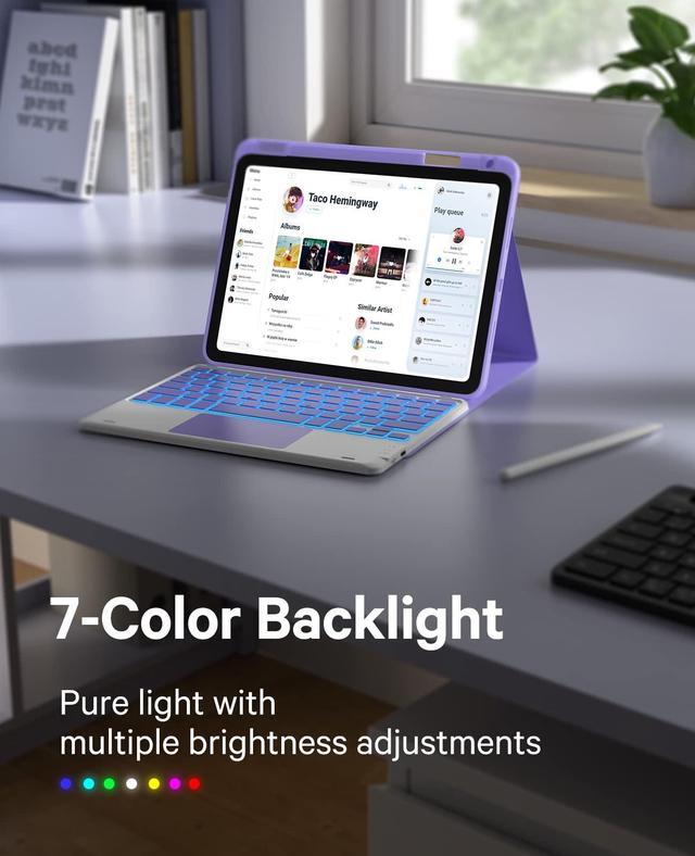 Alt view image 2 of 5 - GreenLaw Keyboard Case for iPad Air 5th Gen/4th Gen, Stain Resistant, 7-Color Backlit, Dual-Device Connection, for 10.9 inch, Lavender