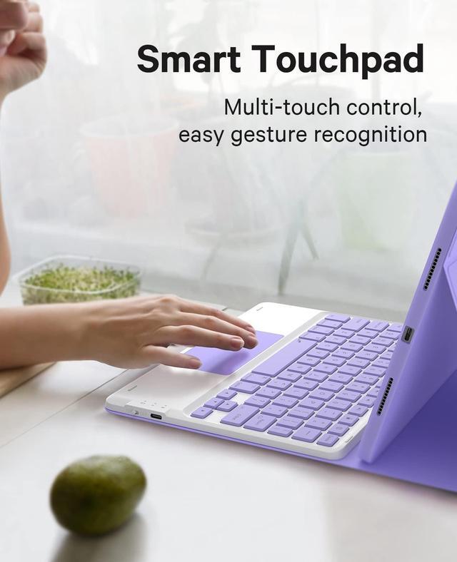 Alt view image 3 of 5 - GreenLaw Keyboard Case for iPad Air 5th Gen/4th Gen, Stain Resistant, 7-Color Backlit, Dual-Device Connection, for 10.9 inch, Lavender