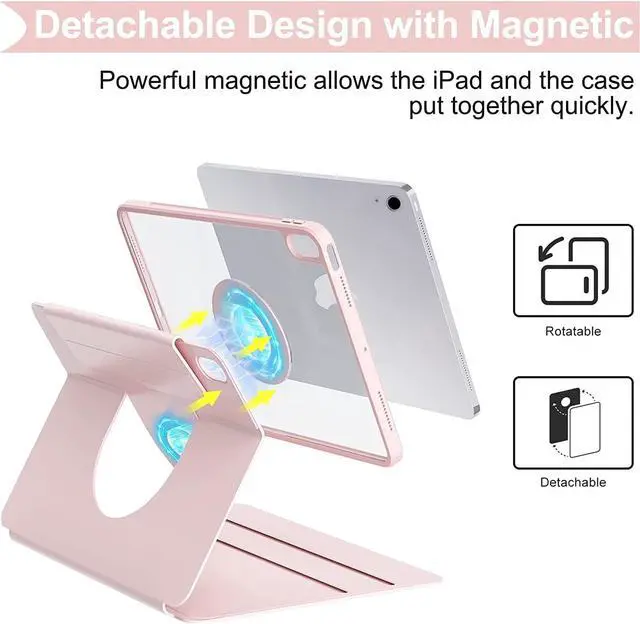 Alt view image 2 of 5 - AnMengXinLing Keyboard Case for iPad Air 11inch/Air 5th/4th Generation, Vertical Case for iPad Pro11 2022 with Keyboard and Pencil Holder, Magnetic Rotating Detachable Case with Clear Back (Pink)