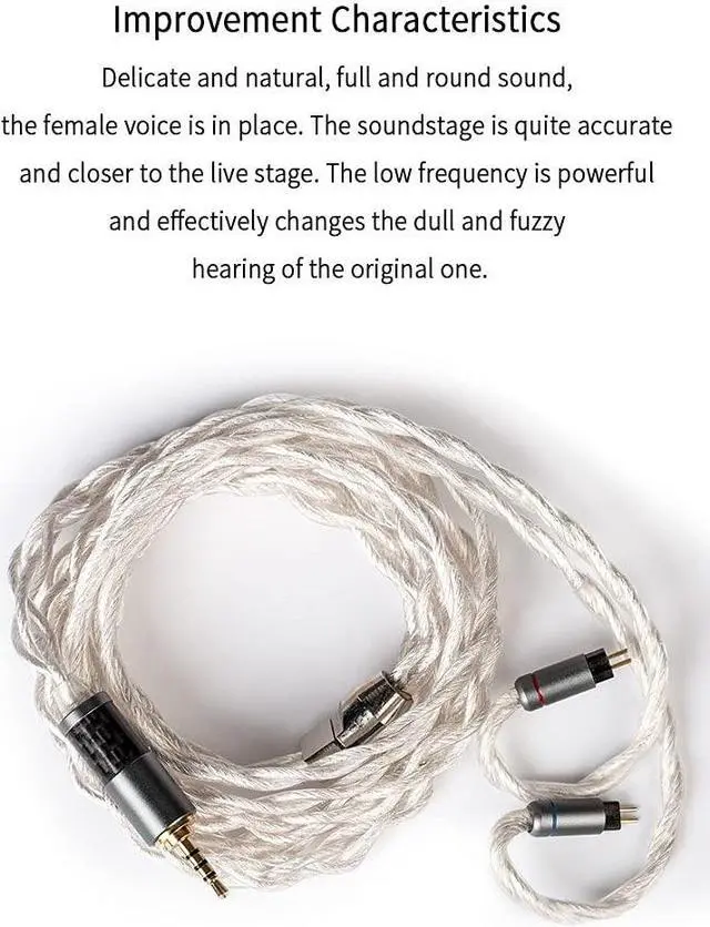 Alt view image 3 of 5 - Earbuds Cable-MMCX 4 Core KBEAR [Inspiration -S] Ear Monitor Upgraded Cable, Singel Crystal Copper Silver plated Cable with 4.4mm Plug, Suit for Sennheiser IE 300 IER-Z1R OH1S SE215 (MMCX, 4.4Silver)
