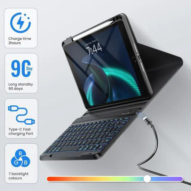 Alt view image 5 of 5 - OYEEICE Keyboard Case for iPad 9th Generation- Detachable Wireless Backlit Keyboard, Upgraded Magnetic Cover with Pencil Holder for iPad 9th/8th/7th Gen 10.2 inch, iPad Pro 10.5" & iPad Air 3rd- Black