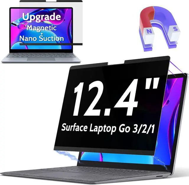 Main image of Peslv Magnetic Privacy Screen for Surface Laptop Go 3/2/1 12.4 Inch, Removable Anti Blue Light Glare Filter, Black Security Private Apy Block Protector