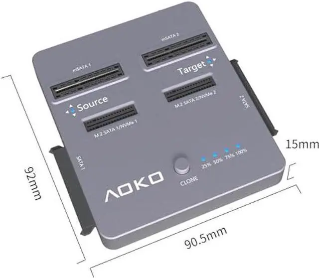 Alt view image 2 of 5 - M.2 NVMe Cloner 4 in 1 Hard Drive Docking Station Clone Duplicaotr, AOKO Dual-Bay M.2 SSD Duplicator for NVMe SSD or 2.5''/3.5'' SATA Drives and mSATA SSD+ M.2 SATA SSD with Offline Cloning
