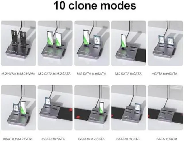 Alt view image 3 of 5 - M.2 NVMe Cloner 4 in 1 Hard Drive Docking Station Clone Duplicaotr, AOKO Dual-Bay M.2 SSD Duplicator for NVMe SSD or 2.5''/3.5'' SATA Drives and mSATA SSD+ M.2 SATA SSD with Offline Cloning