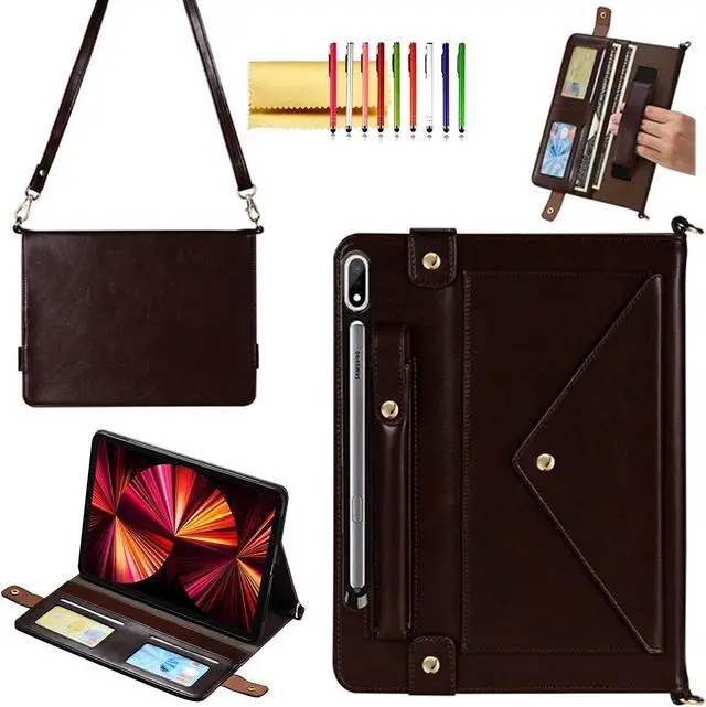 Main image of Handbag Case for Samsung Galaxy Tab S10 Ultra/S9 Ultra/S8 Ultra 14.6", Techcircle Folio Stand Crossbody Wallet Case with S Pen Holder+Card Slots Thin Pocket+Hand Strap+Shoulder Strap, Dark Brown