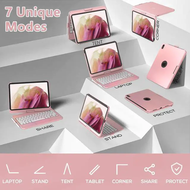 Alt view image 5 of 5 - TQQ Touch iPad 10th Generation Case with Keyboard (10.9", 2022) & iPad (A16) 11th Gen (11", 2025) - 360° Rotatable, Thin & Light, Multi-Touch Trackpad Compatible with 10.9 inch 10th Gen (Pink)