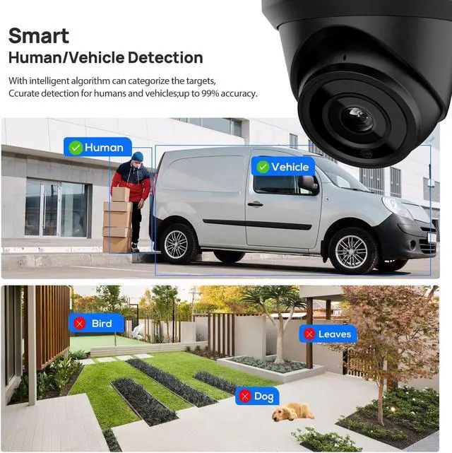 Alt view image 4 of 5 - VIKYLIN 4K 8MP PoE IP Camera Outdoor, 4K PoE Turret Security Camera with Human Vehicle Detection, 2.8mm Lens, 98ft EXIR2.0 Night Vision,Built-in Mic, WDR, IP67, Blue Iris, NDAA Compliant, Black