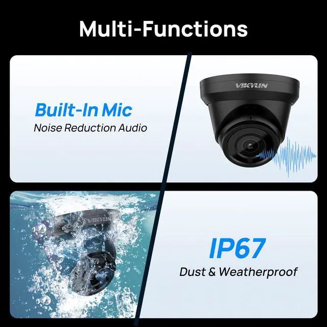 Alt view image 5 of 5 - VIKYLIN 4K 8MP PoE IP Camera Outdoor, 4K PoE Turret Security Camera with Human Vehicle Detection, 2.8mm Lens, 98ft EXIR2.0 Night Vision,Built-in Mic, WDR, IP67, Blue Iris, NDAA Compliant, Black