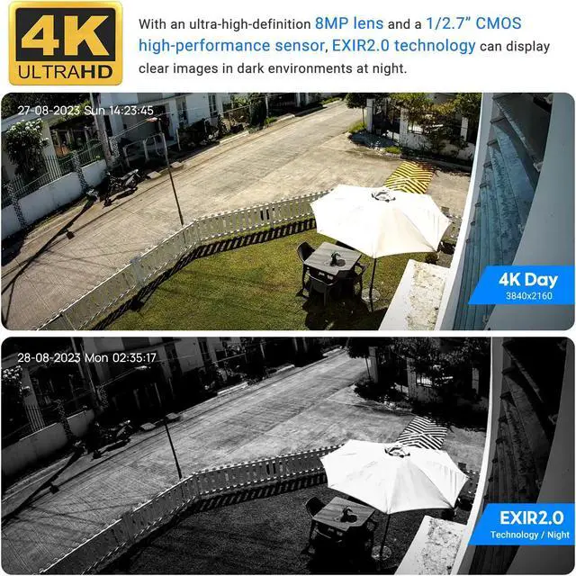 Alt view image 3 of 5 - VIKYLIN 4K 8MP PoE IP Camera Outdoor, 4K PoE Turret Security Camera with Human Vehicle Detection, 2.8mm Lens, 98ft EXIR2.0 Night Vision,Built-in Mic, WDR, IP67, Blue Iris, NDAA Compliant, Black
