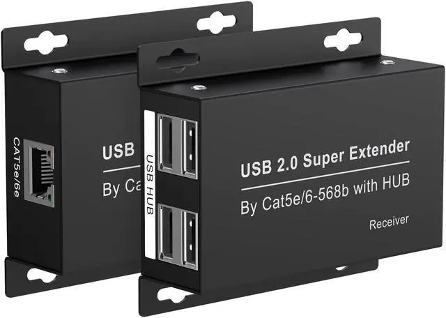 Main image of USB Extender Over Ethernet 200ft USB2.0 HUB RJ45 Cat5e 6 up to 480Mbps with Power Adapter 2 Cameras Work in Sync Support Windows MacOS Android Linux