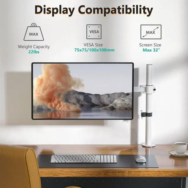 Alt view image 3 of 5 - WALI Monitor Arm Mount for Desk, Single Computer Desk Mount, Monitor Bracket Mount Stand Single, up to 32 inch, 22 lbs (M001-W), White