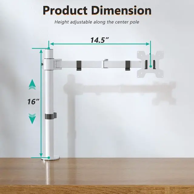 Alt view image 4 of 5 - WALI Monitor Arm Mount for Desk, Single Computer Desk Mount, Monitor Bracket Mount Stand Single, up to 32 inch, 22 lbs (M001-W), White