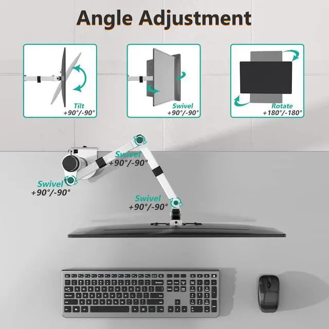 Alt view image 5 of 5 - WALI Monitor Arm Mount for Desk, Single Computer Desk Mount, Monitor Bracket Mount Stand Single, up to 32 inch, 22 lbs (M001-W), White