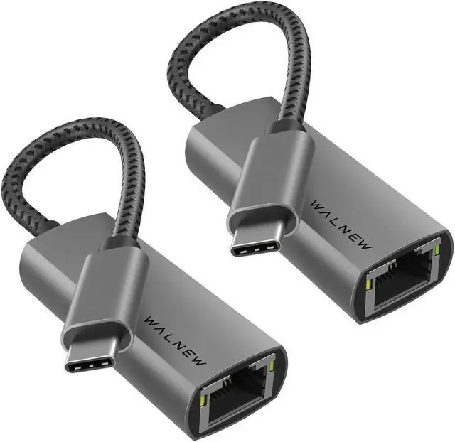 Main image of USB-C to Ethernet Adapter, WALNEW USBC to RJ45 LAN Adapter, Gigabit Cat Network Cable Converter to Type C Thunderbolt 3 for Mac,MacBook Pro/Air,Samsung Galaxy Tab (Ethernet Port, 2-Pack USB-C)