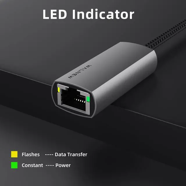 Alt view image 5 of 5 - USB-C to Ethernet Adapter, WALNEW USBC to RJ45 LAN Adapter, Gigabit Cat Network Cable Converter to Type C Thunderbolt 3 for Mac,MacBook Pro/Air,Samsung Galaxy Tab (Ethernet Port, 2-Pack USB-C)