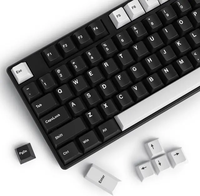 Main image of Owpkeenthy PBT WOB Keycaps, Black and White Cherry Profile Double Shot Keycaps Set 168 Keys Minimalist Custom Keycap for Cherry MX Gateron Kailh Switches Mechanical Keyboards(WOB)