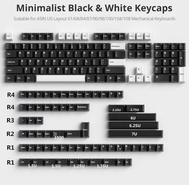 Alt view image 4 of 5 - Owpkeenthy PBT WOB Keycaps, Black and White Cherry Profile Double Shot Keycaps Set 168 Keys Minimalist Custom Keycap for Cherry MX Gateron Kailh Switches Mechanical Keyboards(WOB)