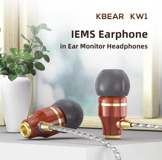 Alt view image 2 of 5 - YINYOO KBEAR KW1 Wired Wood Earbuds in Ear Monitor Headphones with Microphone and Volume Control, IEMS Earphone with Rich Dynamics Unique Sound, OFC Silver-Plated Cable Hi Res Earbuds with Case