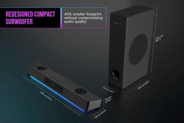 Alt view image 2 of 5 - Creative Sound Blaster Katana V2X 5.1 Multi-Channel Gaming Soundbar with Compact Subwoofer, 180W Peak Power, ft Tri-Amplified 5-Driver Design, Super X-Fi Technology, and RGB Lighting