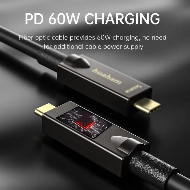 Alt view image 2 of 5 - huaham Full Featured USB C Fiber Optic Cable 50FT, 10Gbps&PD 60W Charging USB 3.2 Type C Cable, Support 2-Lane DP1.4 and 4K@30Hz Video Output for Webcam, Video Conference, VR, TV, Laptop