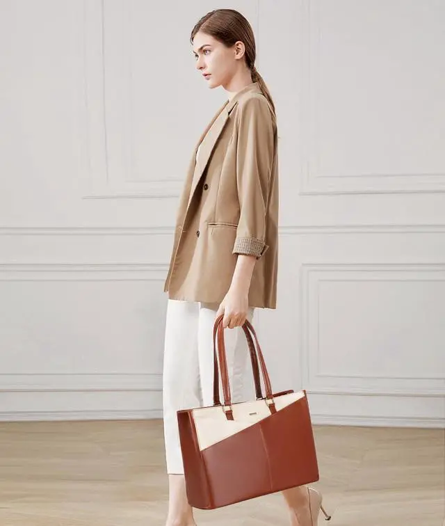Alt view image 3 of 5 - LOVEVOOK Laptop Bag for Women 15.6 Inch Tote Bags Waterproof Leather Briefcase Computer Women Business Office Work Bag,Brown-White