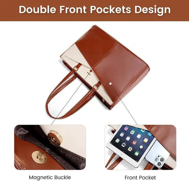 Alt view image 2 of 5 - LOVEVOOK Laptop Bag for Women 15.6 Inch Tote Bags Waterproof Leather Briefcase Computer Women Business Office Work Bag,Brown-White