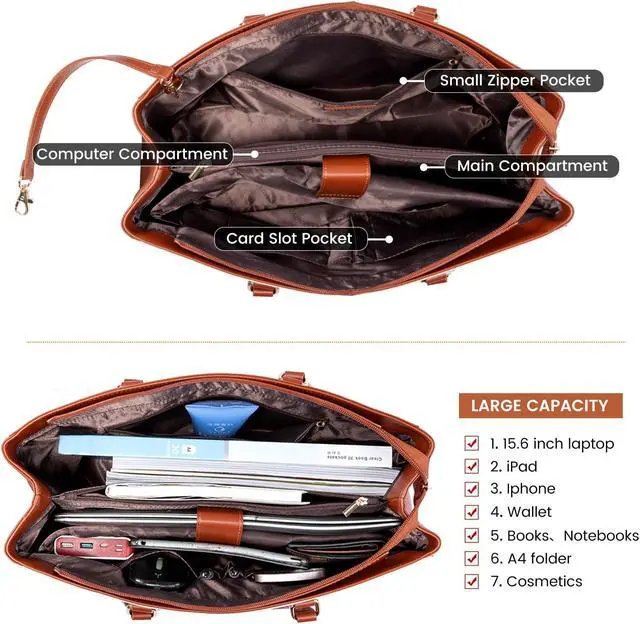 Alt view image 4 of 5 - LOVEVOOK Laptop Bag for Women 15.6 Inch Tote Bags Waterproof Leather Briefcase Computer Women Business Office Work Bag,Brown-White