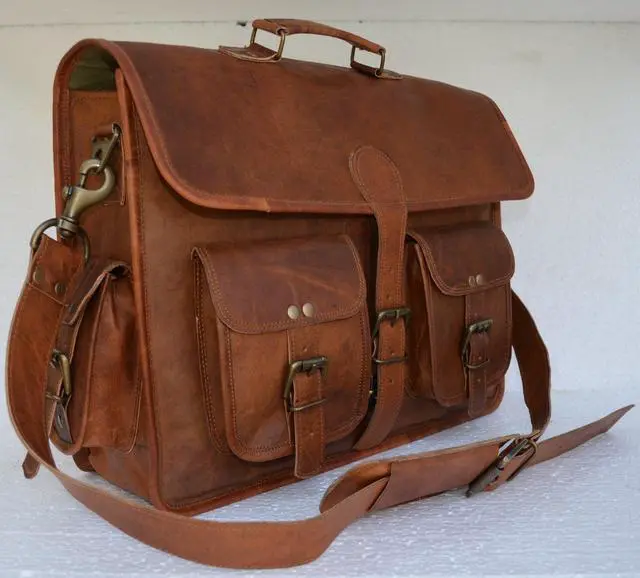 Alt view image 2 of 3 - Leather briefcase laptop bag messenger satchel 16 Inch best Handmade Leather bag by Komal's passion leatherSALE, Brown, Large