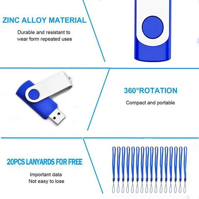 Alt view image 2 of 5 - 8GB Bulk USB Flash Drives 20 Pack, EASTBULL USB 2.0 Swivel USB Stick Bulk Gig Stick Metal Thumb Fold Storage (Blue)