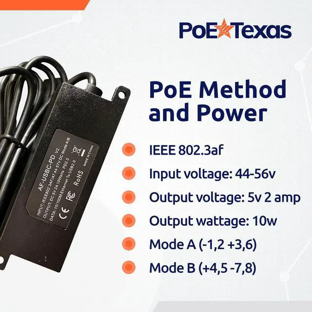 Alt view image 3 of 5 - PoE Texas IEEE 802.3af PoE to USB-C Power and 10/100 Data with Power Delivery - Use Power Over Ethernet from A Network Switch to Charge Apple iPad mini 3, iPad Air, Samsung Tab S7 Lite and More