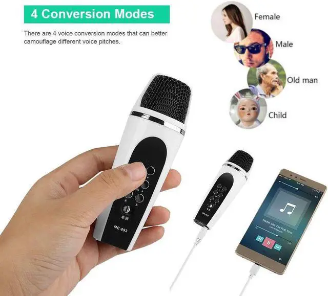 Alt view image 5 of 5 - PUSOKEI Voice Changer Microphone, 3.5mm Jack Mini Portable Voice Changer Device with 4 Voice Conversion Modes for/Android/Smartphone/PC