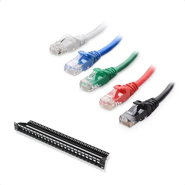 Main image of Cable Matters 1 Pack Rackmount or Wall Mount 24 Port Keystone Patch Panel (Blank Patch Panel for Keystone Jack) & 5-Color Combo Snagless Short Cat 6 Ethernet Cable 5 ft (Cat 6 Cable, Cat6 Cable)
