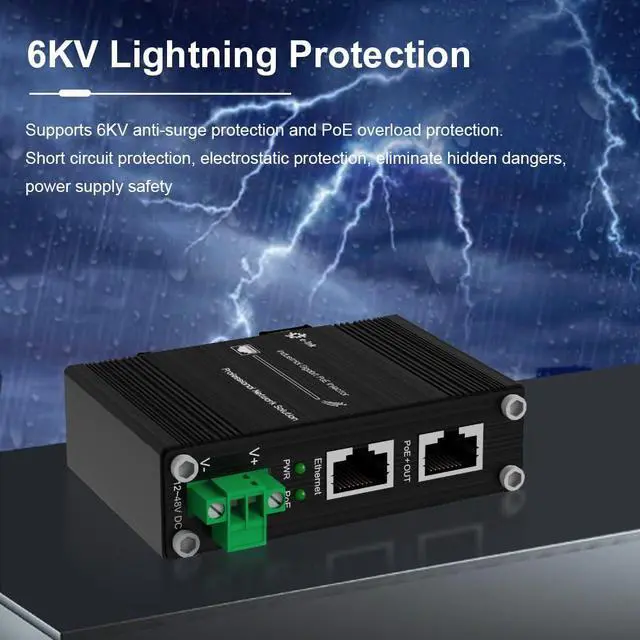 Alt view image 4 of 5 - E-link Hardened Industrial 2.5G PoE+ Injector, 12~48V Input PoE+ Adapter, IEEE802.3af/at 30W Output up to 328ft, Din-Rail and Wall-Mount Installation