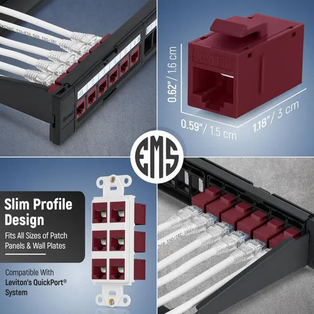 Alt view image 3 of 5 - Everest RJ45 CAT6 Keystone Coupler in Red (48-Pack) - RJ45 Coupler - Cat6 Keystone Jacks