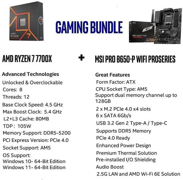 Alt view image 3 of 5 - INLAND Micro Center AMD Ryzen 7 7700X CPU Processor Bundle with MSI PRO B650-P WiFi ProSeries Motherboard and 2TB Gen4x4, M.2 2280 SSD, DRAM Cache, TLC 3D NAND Flash, Up to 7000MB/s