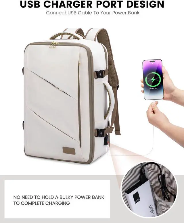 Alt view image 5 of 5 - LOVEVOOK Travel Backpack for Women, 17 Inch Laptop as Person Item Backpack, Carry on Backpack Flight Approved with 3 Packing Cubes,Waterproof Casual Backpack, Beige-Khaki(4Pcs Set)