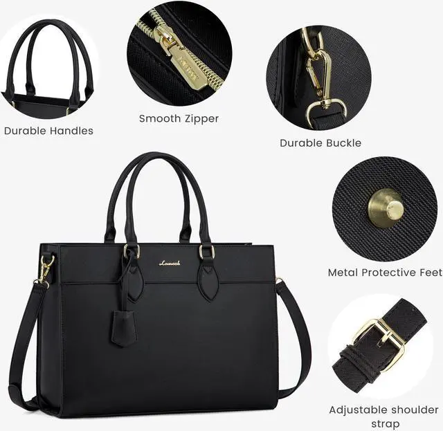 Alt view image 5 of 5 - LOVEVOOK Laptop Bag for Women, 17.3 inch Laptop Tote Computer Briefcase for Work Large Waterproof Handbag Professional Shoulder Bag for Women Business Office