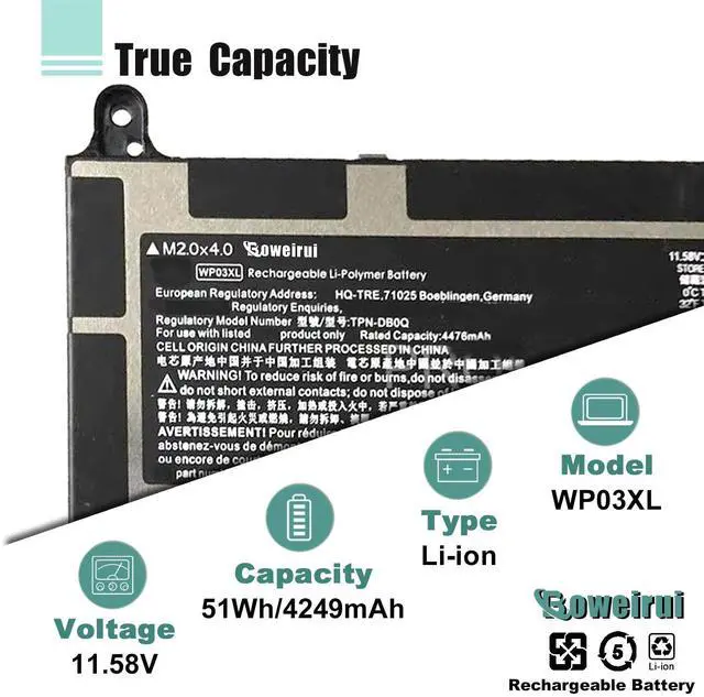 Alt view image 3 of 5 - BOWEIRUI WP03XL M73466-005 Battery for HP EliteBook 830 835 840 845 860 865 G9 G10, EliteBook x360 1040 G9 G10 Series, HP ZBook Firefly 14 G9 G10 Mobile Workstation Battery M64305-421 M73468-005