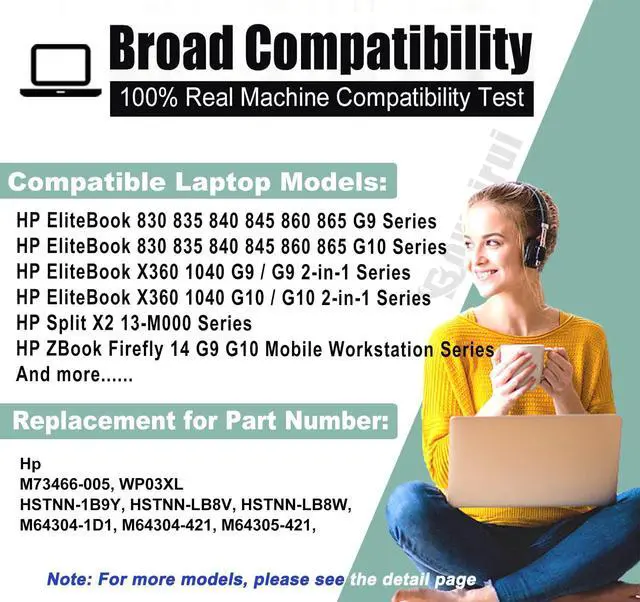 Alt view image 5 of 5 - BOWEIRUI WP03XL M73466-005 Battery for HP EliteBook 830 835 840 845 860 865 G9 G10, EliteBook x360 1040 G9 G10 Series, HP ZBook Firefly 14 G9 G10 Mobile Workstation Battery M64305-421 M73468-005