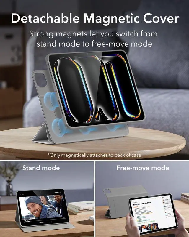 Alt view image 4 of 5 - ESR for iPad Pro 13 Inch Case M4(2024), iPad Pro 13 Case with Pencil Holder, Removable Magnetic Cover, Vertical Stand, Fully Supports Pencil Pro and Pencil(USB-C), Rebound 360 Series, Grey